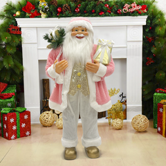 Père Noël 90H cm robe rose et blanche 144284 avec mini lumières et sons