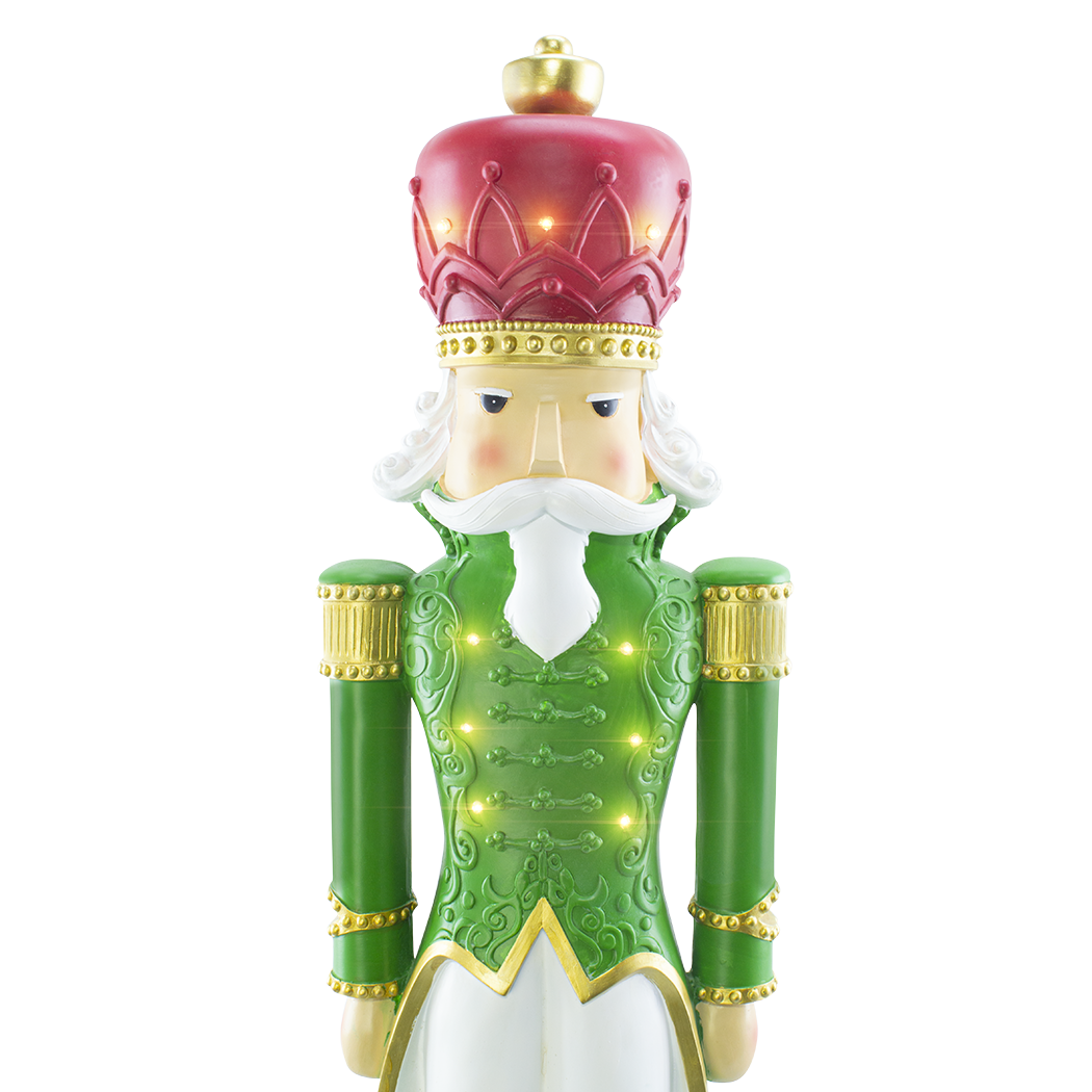 Casse-noisette de Noël soldat vert H117cm 436026 polyrésine avec mini lumières