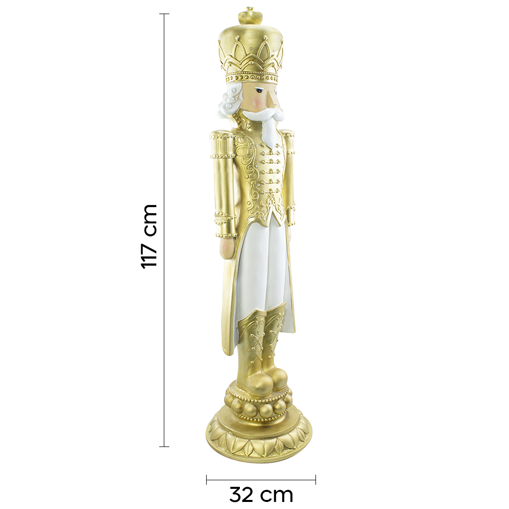 Soldat Casse-Noisette de Noël Blanc & Or H117cm 436025 Polyrésine avec lumière