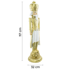 Soldat Casse-Noisette de Noël Blanc & Or H117cm 436025 Polyrésine avec lumière