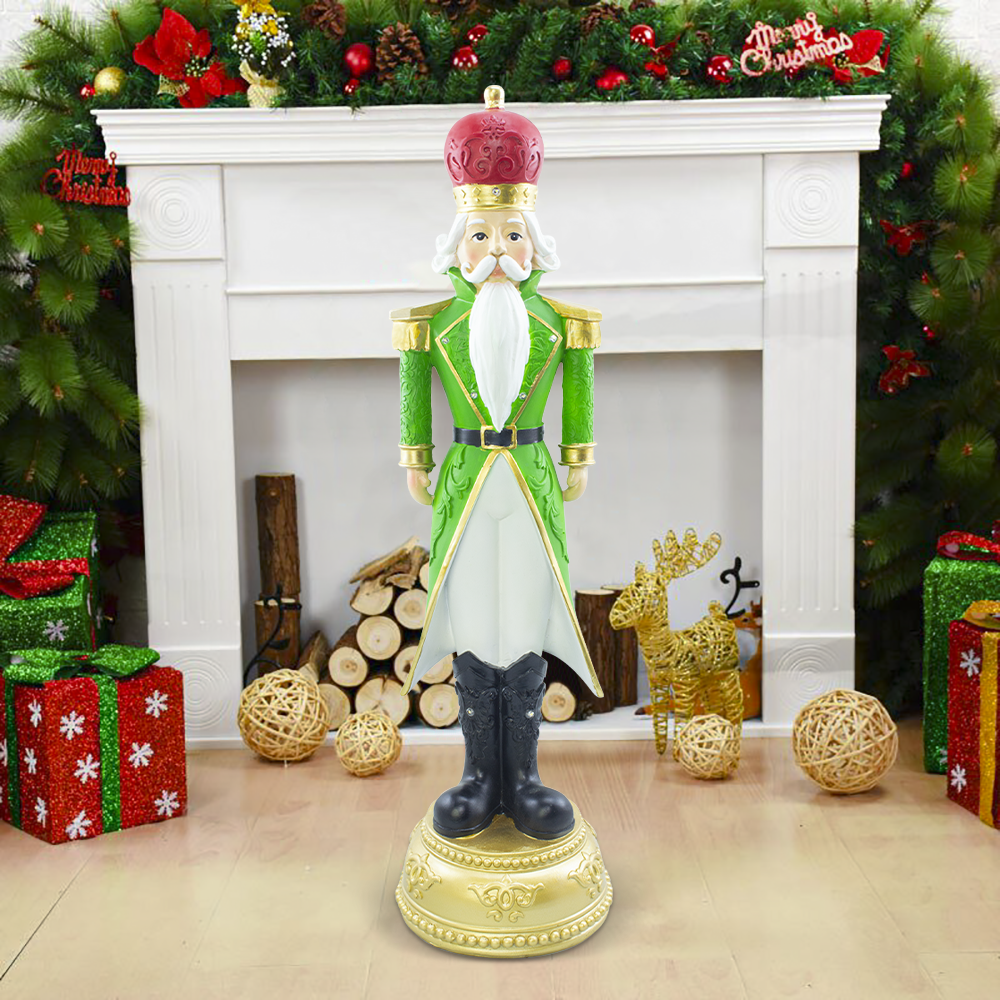 Casse-noisette de Noël soldat vert H71cm 436024 polyrésine avec mini lumières