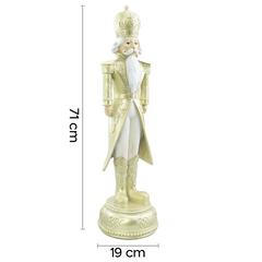 Soldat Casse-Noisette de Noël Blanc et Or H71cm 436023 Polyrésine avec lumières