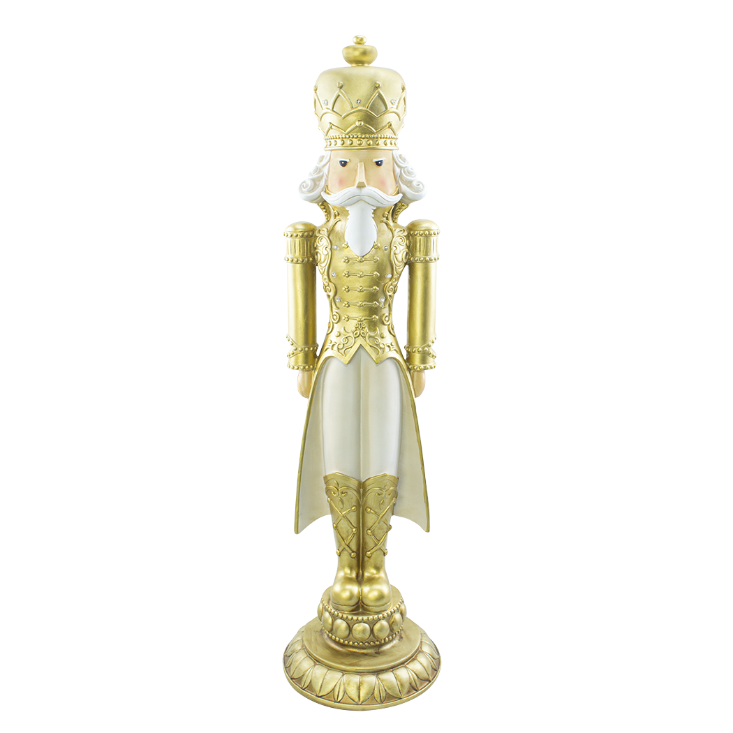 Soldat Casse-Noisette de Noël Blanc et Or H91cm 436019 Polyrésine avec lumières