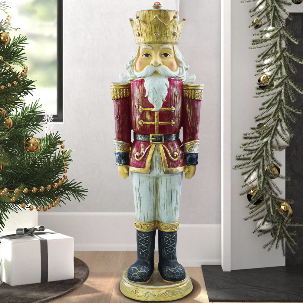 Casse-noisette de Noël soldat rouge H92cm 436017 Polyrésine avec mini lumières