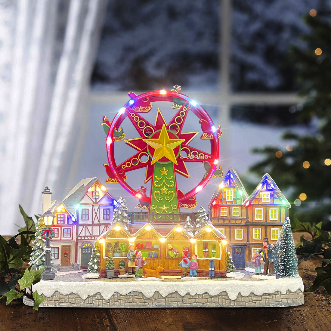 Ville avec grande roue 40x21x31cm 367008 Décoration avec Lumières Sons Mouvement