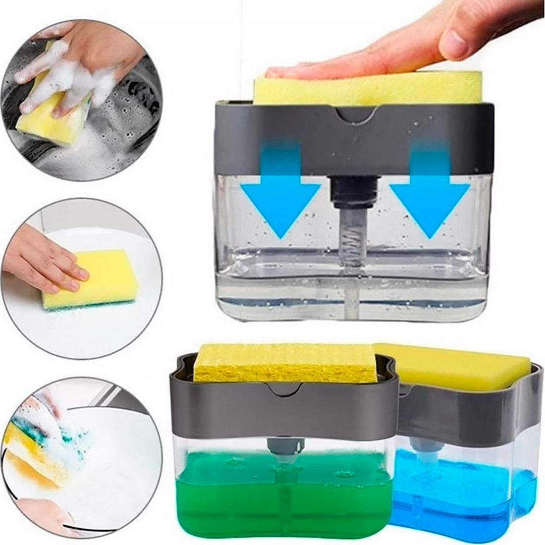 Distributeur de détergent à vaisselle 2 en 1 pour éponge de cuisine
