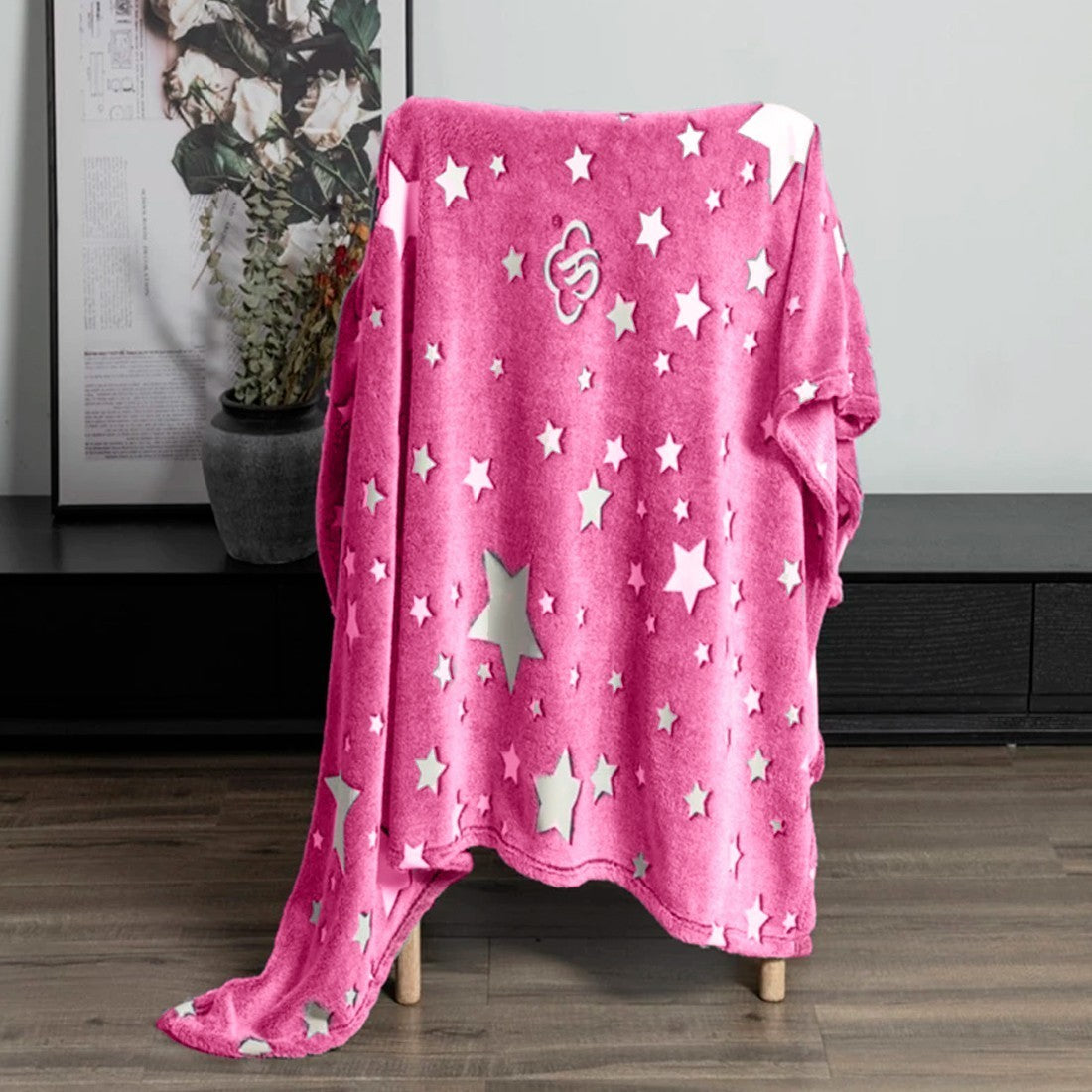 Couverture magique en flanelle douce pour enfants étoiles roses fluorescentes