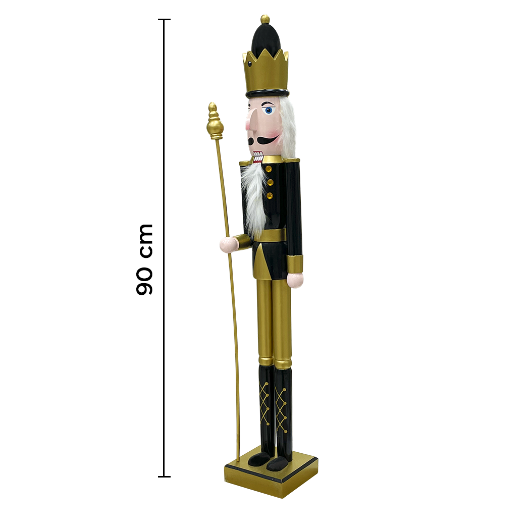 Soldat Casse-Noisette 90H cm 433013 Décoration de Noël Or Noir avec sceptre