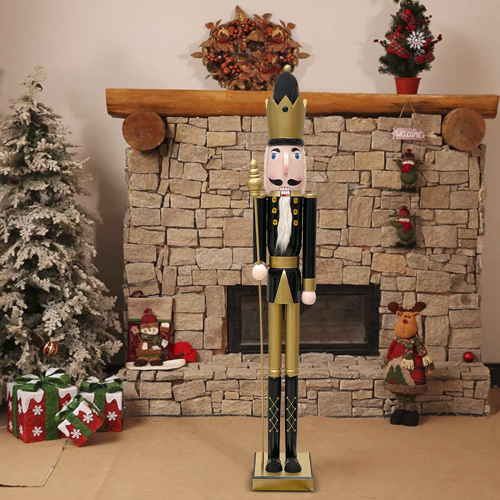 Soldat Casse-Noisette 120Hcm 433052 Décorations de Noël Or Noir avec sceptre