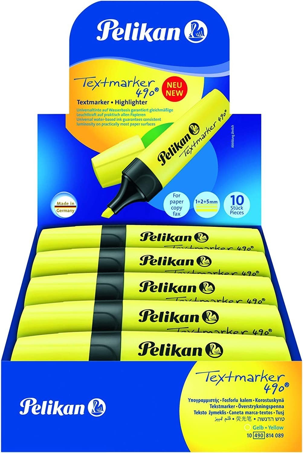 Surligneurs Pelikan 490 Lot de 10 surligneurs avec capuchon clip