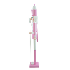 Soldat Casse-Noisette en bois 120H 433053 Décorations de Noël rose avec sceptre