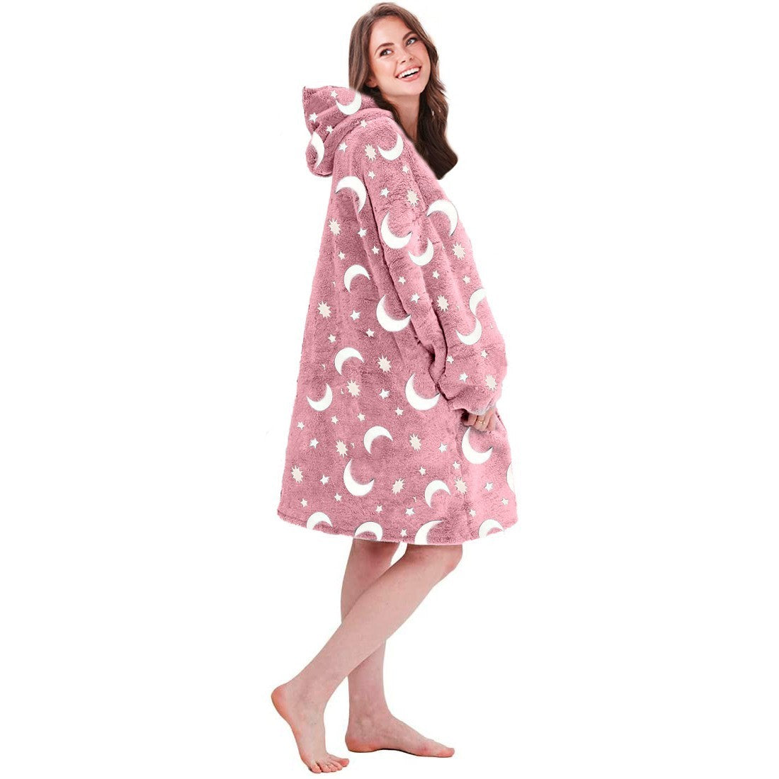 Manteau polaire oversize ROSE fluo avec capuche et poche