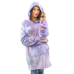 Cape polaire Lilas fluo Manches oversize avec capuche et poche