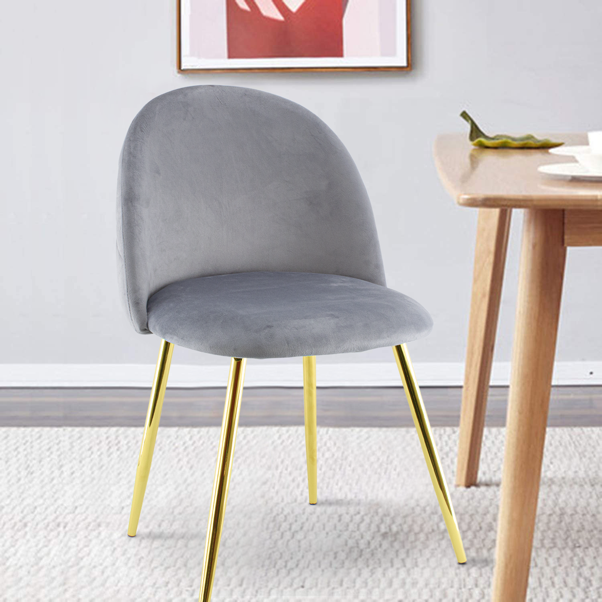 Chaise de salon SHELBY 50x45x80H cm fauteuil vintage en velours et pieds dorés