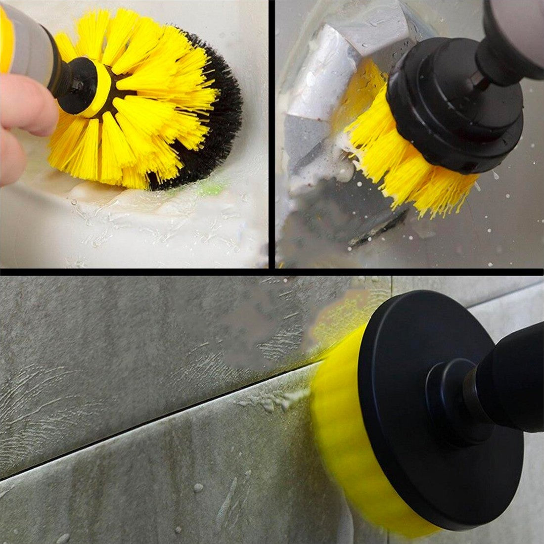 Set de 3 brosses pour perceuse électrique set de nettoyage jaune à poils durs
