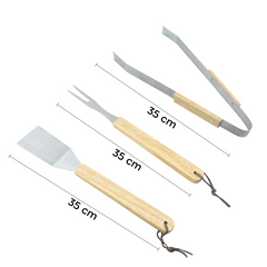 3 Ustensiles pour barbecue pince spatule et fourchette en bois inox