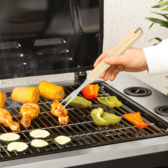 3 Ustensiles pour barbecue pince spatule et fourchette en bois inox