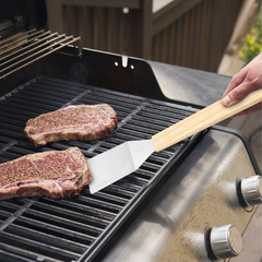 3 Ustensiles pour barbecue pince spatule et fourchette en bois inox
