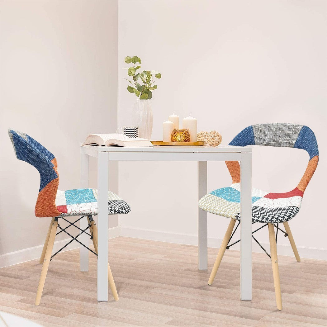 2 pcs PARIS Chaise Patchwork Ergonomique Pieds Hêtre Structure Métal