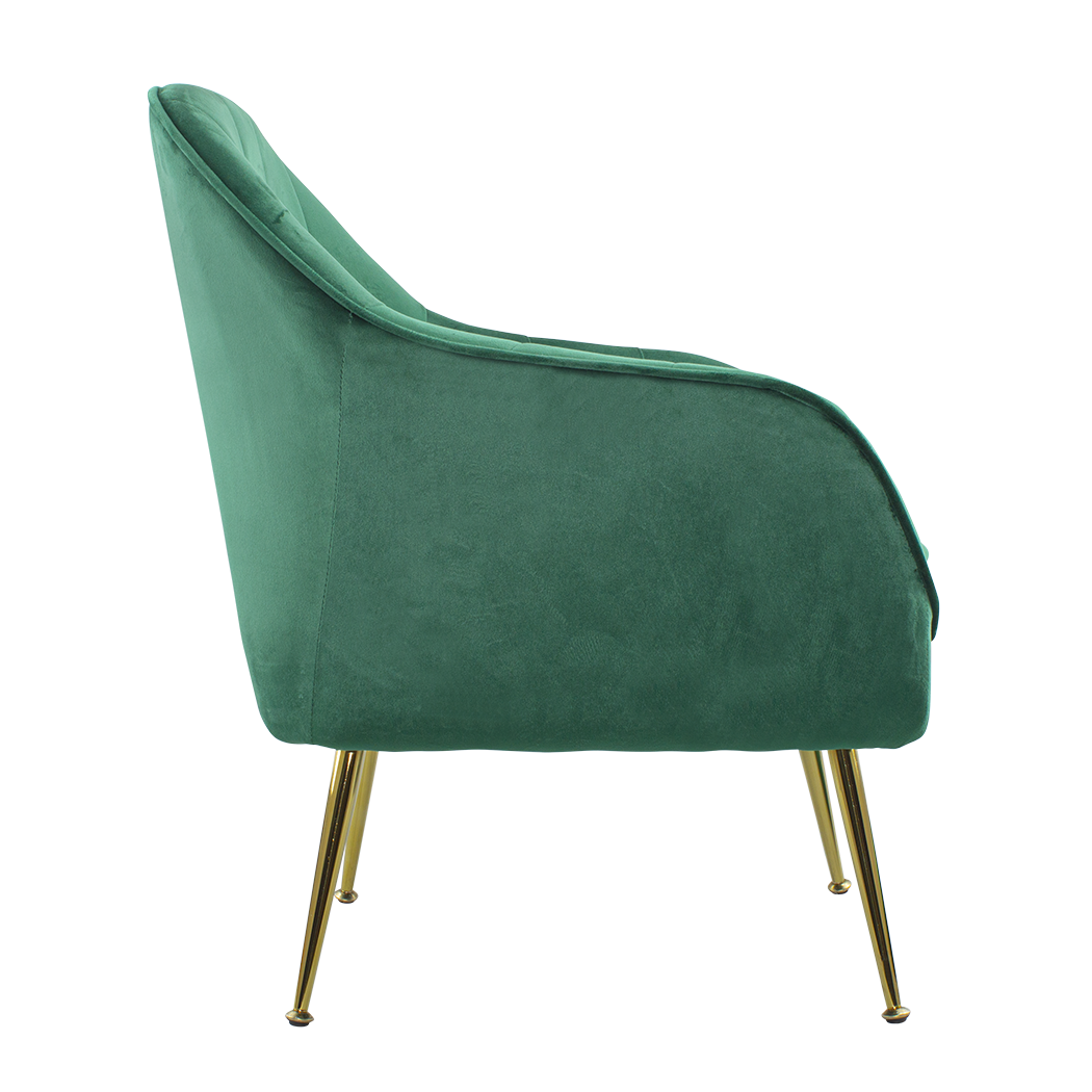 Fauteuil SATURNO avec assise velours rembourré et coussin avec structure dorée