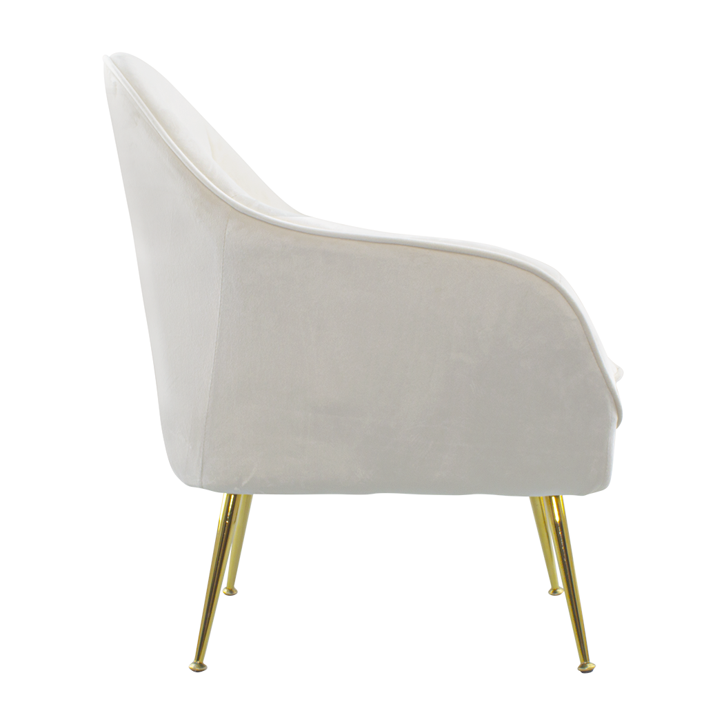 Fauteuil SATURNO avec assise velours rembourré et coussin avec structure dorée