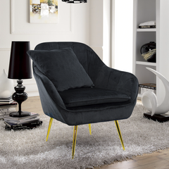 Fauteuil SATURNO avec assise velours rembourré et coussin avec structure dorée