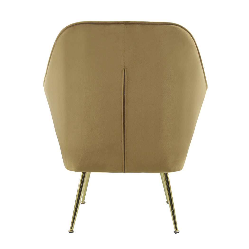Fauteuil SATURNO avec assise velours rembourré et coussin avec structure dorée
