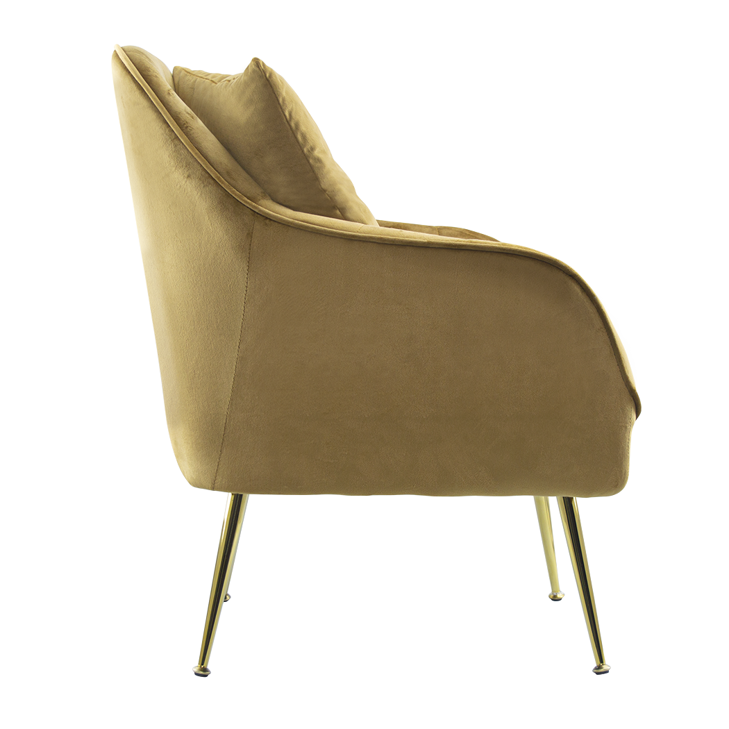 Fauteuil SATURNO avec assise velours rembourré et coussin avec structure dorée