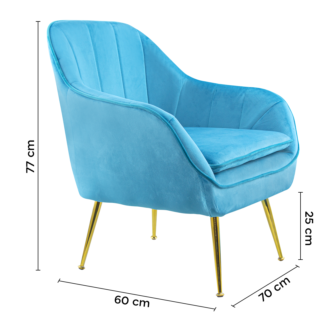 Fauteuil SATURNO avec assise velours rembourré et coussin avec structure dorée