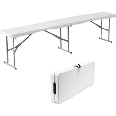 Banc pliable en plastique blanc pour camping ou bar pique-nique 183x28x43cm