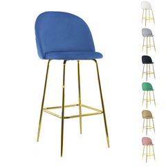 Tabouret velours GRETA structure dorée avec dossier et repose-pieds