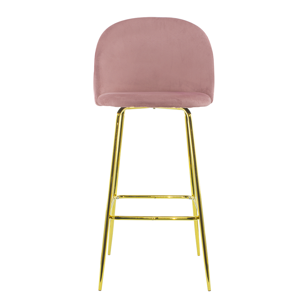 Tabouret velours GRETA structure dorée avec dossier et repose-pieds