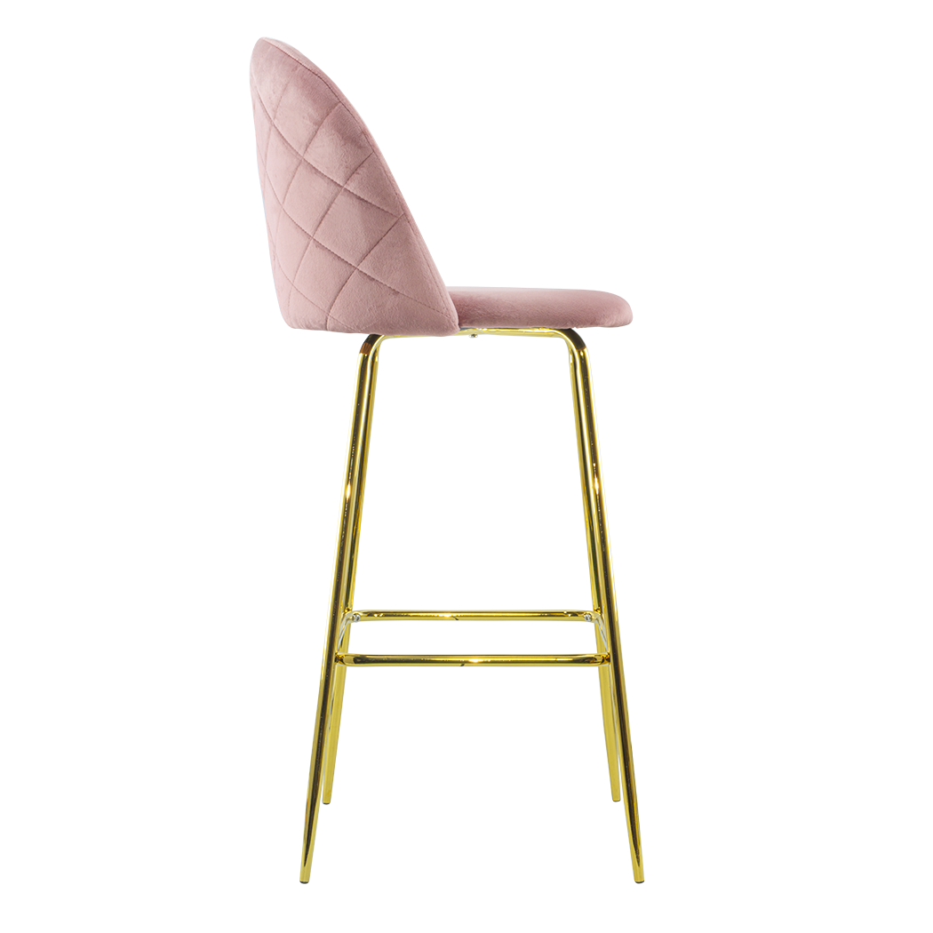 Tabouret velours GRETA structure dorée avec dossier et repose-pieds
