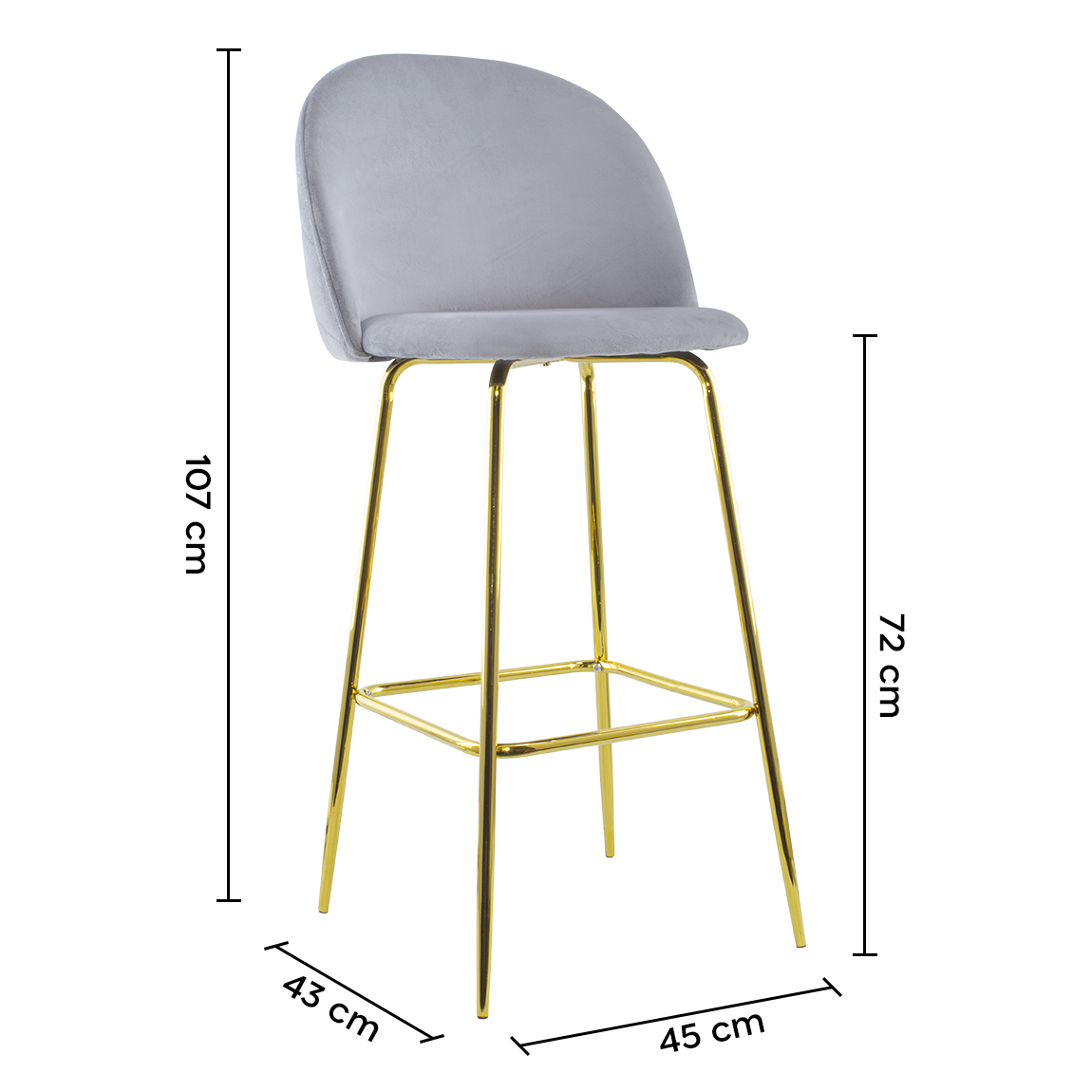 Tabouret velours GRETA structure dorée avec dossier et repose-pieds