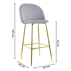 Tabouret velours GRETA structure dorée avec dossier et repose-pieds
