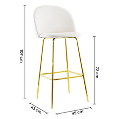 Tabouret velours GRETA structure dorée avec dossier et repose-pieds
