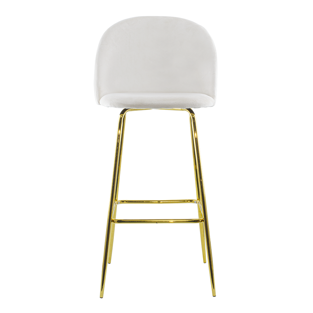 Tabouret velours GRETA structure dorée avec dossier et repose-pieds
