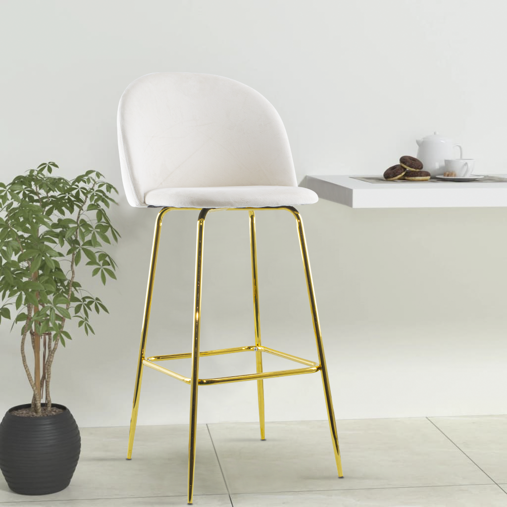 Tabouret velours GRETA structure dorée avec dossier et repose-pieds
