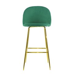 Tabouret velours GRETA structure dorée avec dossier et repose-pieds