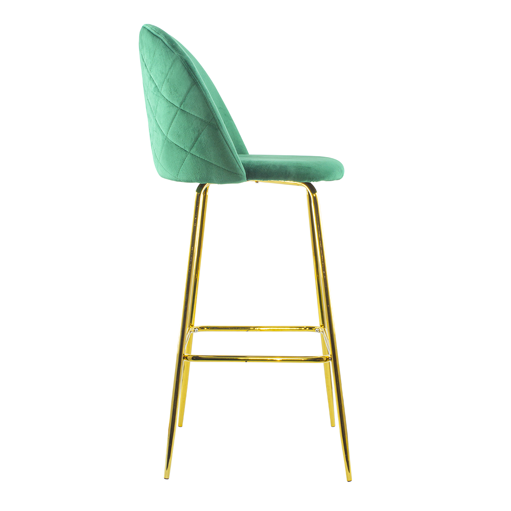 Tabouret velours GRETA structure dorée avec dossier et repose-pieds