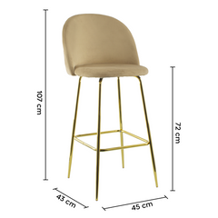 Tabouret velours GRETA structure dorée avec dossier et repose-pieds