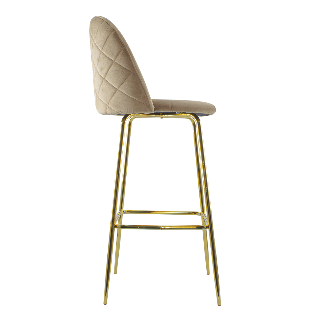 Tabouret velours GRETA structure dorée avec dossier et repose-pieds
