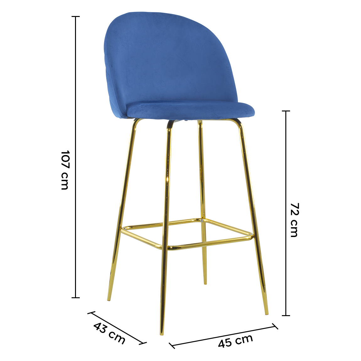 Tabouret velours GRETA structure dorée avec dossier et repose-pieds