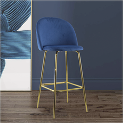 Tabouret velours GRETA structure dorée avec dossier et repose-pieds