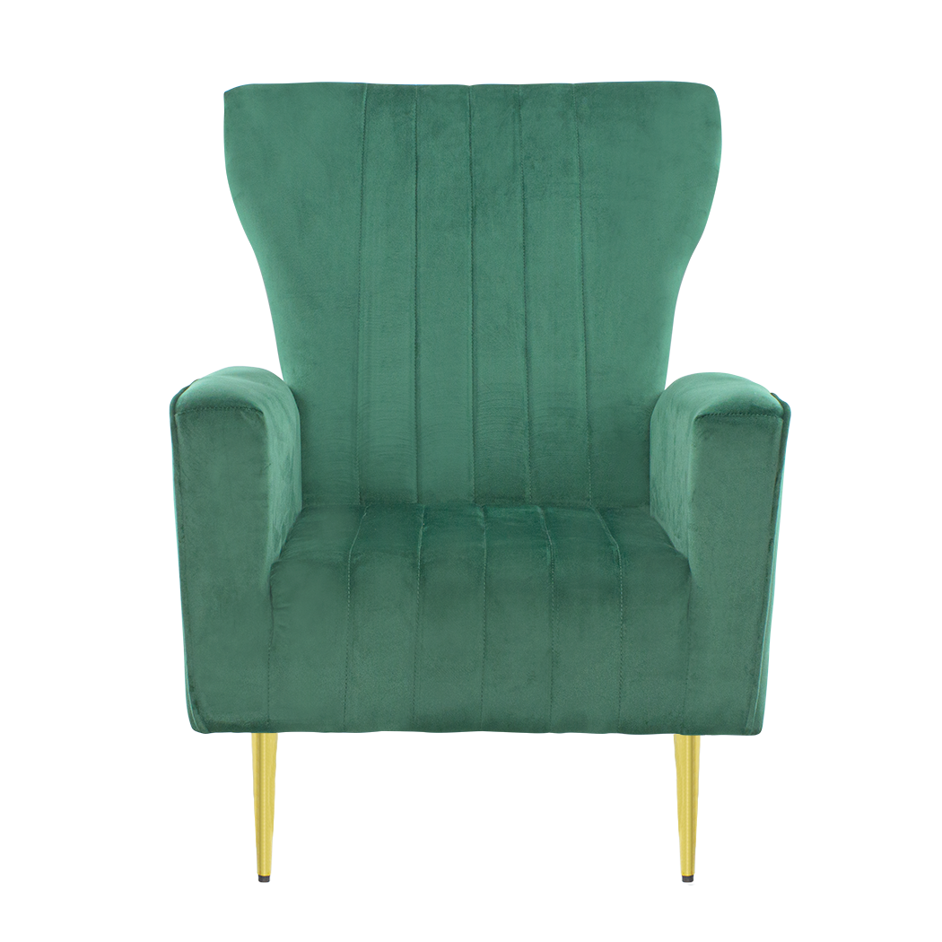 Fauteuil en velours DORIAN dossier haut capitonné pieds dorés 98HX70X70cm