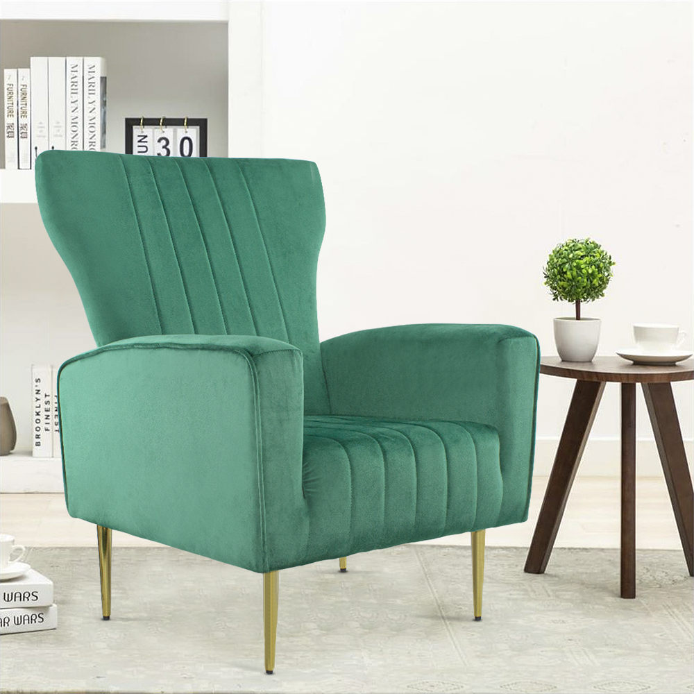 Fauteuil en velours DORIAN dossier haut capitonné pieds dorés 98HX70X70cm