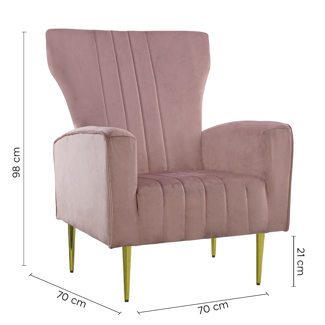 Fauteuil en velours DORIAN dossier haut capitonné pieds dorés 98HX70X70cm