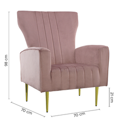 Fauteuil en velours DORIAN dossier haut capitonné pieds dorés 98HX70X70cm