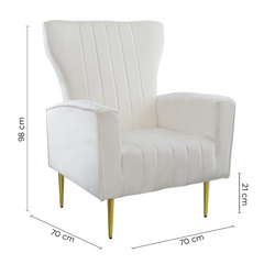 Fauteuil en velours DORIAN dossier haut capitonné pieds dorés 98HX70X70cm