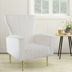 Fauteuil en velours DORIAN dossier haut capitonné pieds dorés 98HX70X70cm